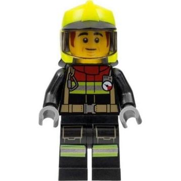 Lego CTY1362 Fire Male Black Jacket and Legs With Reflective Stripes and Red Collar Mini Figür