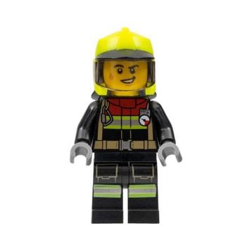 Lego CTY1370 Fire Male Black Jacket and Legs With Reflective Stripes and Red Collar Mini Figür