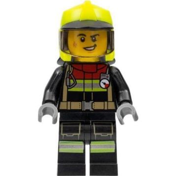 Lego CTY1370 Fire Male Black Jacket and Legs With Reflective Stripes and Red Collar Mini Figür