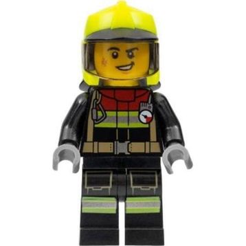 Lego CTY1370 Fire Male Black Jacket and Legs With Reflective Stripes and Red Collar Mini Figür