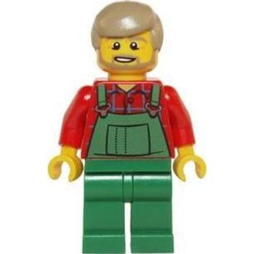 Lego HOL067 Minifigures Overalls Farmer Green Dark Tan Hair and Beard Mini Figür