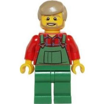 Lego HOL067 Minifigures Overalls Farmer Green Dark Tan Hair and Beard Mini Figür