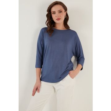 Lela 5861416Y İndigo Bisiklet Yaka Kadın Bluz