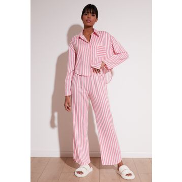 Lela 6110014 Pembe Çizgili Rahat Kesim Bol Paça Kadın Pijama Takımı