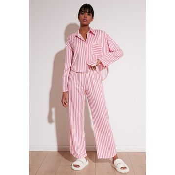 Lela 6110014 Pembe Çizgili Rahat Kesim Bol Paça Kadın Pijama Takımı