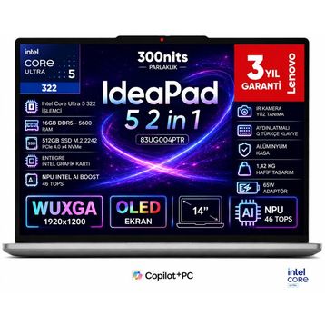 Lenovo IdeaPad 5 2-in-1 14IPH11 83UG004PTR Ultra 5 322 16 GB RAM 512 GB SSD FreeDOS 14 inç Laptop