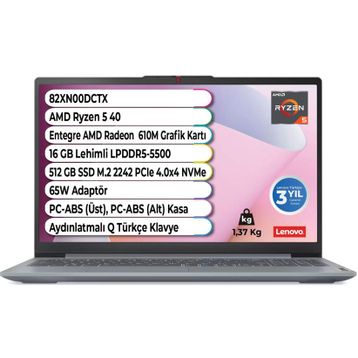 Lenovo IdeaPad Slim 3 14AMN8 82XN00DCTX Ryzen 5 40 16GB RAM 512GB SSD FreeDOS 14 inç Laptop