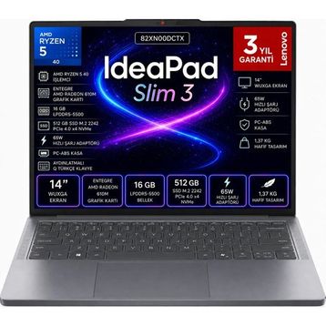 Lenovo IdeaPad Slim 3 14AMN8 82XN00DCTX Ryzen 5 40 16GB RAM 512GB SSD FreeDOS 14 inç Laptop