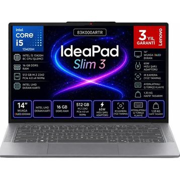 Lenovo IdeaPad Slim 3 14IRH10 83K000ARTR i5-13420H 16GB RAM 512GB SSD FreeDOS 14 inç Laptop