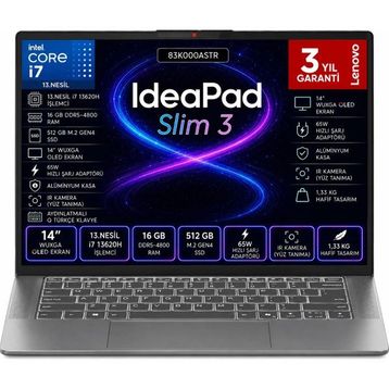 Lenovo IdeaPad Slim 3 14IRH10 83K000ASTR i7-13620H 16GB RAM 512GB SSD FreeDOS 14 inç Laptop
