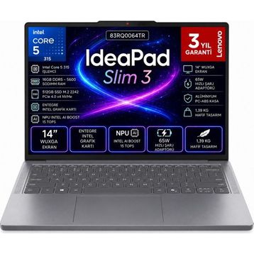 Lenovo IdeaPad Slim 3 14IWC11 83RQ0064TR Core 5 315 16 GB RAM 512 GB SSD FreeDOS 14 inç Laptop
