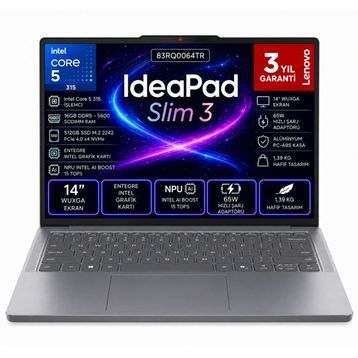 Lenovo IdeaPad Slim 3 14IWC11 83RQ0064TR Core 5 315 16 GB RAM 512 GB SSD FreeDOS 14 inç Laptop
