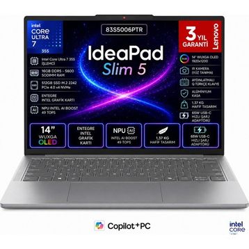 Lenovo Ideapad Slim 5 14IPH11 83S5006PTR Ultra 7 355 16 GB RAM 512 GB SSD FreeDOS 14 inç Laptop