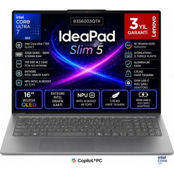 Lenovo IdeaPad Slim 5 16IPH11 83S6003QTR Ultra 7 355 32 GB RAM 1 TB SSD FreeDOS 16 inç Laptop