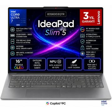 Lenovo IdeaPad Slim 5 16IPH11 83S6003QTR Ultra 7 355 32 GB RAM 1 TB SSD FreeDOS 16 inç Laptop