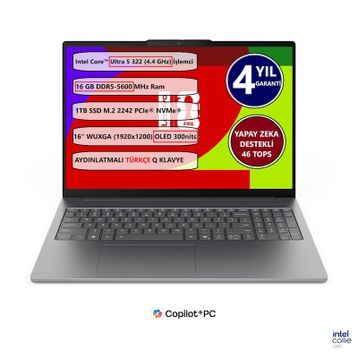Lenovo IdeaPad Slim 5 16IPH11 83S6003TTR Ultra 5 322 16 GB RAM 1 TB SSD FreeDOS 16 inç Laptop