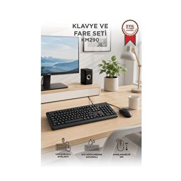 Lenovo KM290 Q Siyah Kablolu Klavye Mouse Seti