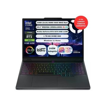 Lenovo Legion 5 15IAX10 83F00087TR Ultra 7 255HX 32GB RAM 1TB SSD RTX 5070 Windows 11 Home 15.1 inç Oyun Bilgisayarı