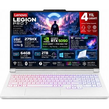 Lenovo Legion Pro 7 16IAX10H 83F500S3TR Ultra 9 275HX 64 GB RAM 2 TB SSD RTX 5090 Windows 11 Pro 16 inç Gaming Laptop