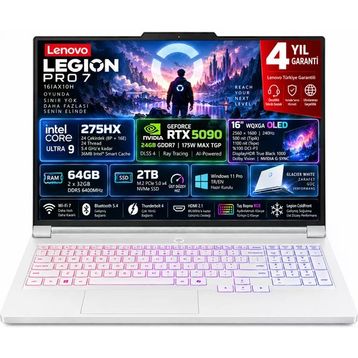 Lenovo Legion Pro 7 16IAX10H 83F500S3TR Ultra 9 275HX 64 GB RAM 2 TB SSD RTX 5090 Windows 11 Pro 16 inç Gaming Laptop