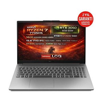 Lenovo LOQ 15ARP10E 83S00032TR Ryzen 7 7735HS 16GB RAM 1TB SSD 6GB RTX 3050 FreeDOS 15.6 inç Oyun Bilgisayarı