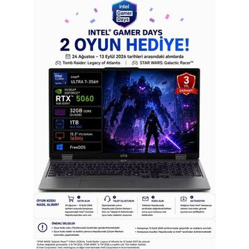 Lenovo LOQ 15IPH11 83SL001PTR Ultra 7 356H 32GB RAM 1TB SSD RTX 5060 FreeDOS 15.3 inç Gaming Laptop