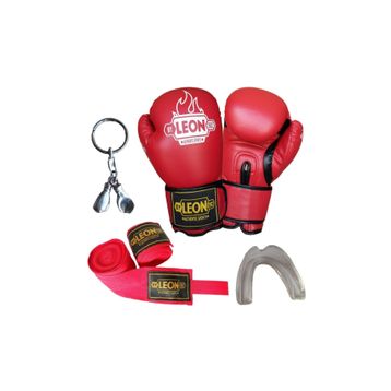 Leon Blade Training Kırmızı Boks Eldiveni Bandaj Dişlik Anahtarlık Seti