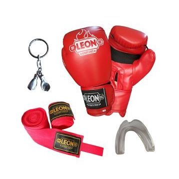 Leon Blade Training Kırmızı Boks Eldiveni Bandaj Dişlik Anahtarlık Seti