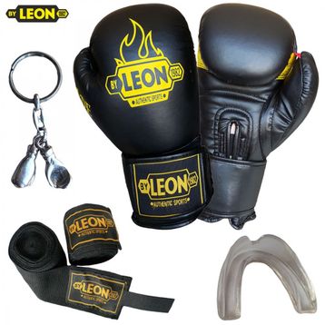Leon Blade Training Siyah Boks Eldiveni Bandaj Dişlik Anahtarlık Seti