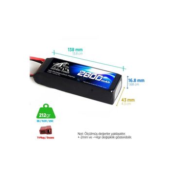 Leopard Power 2600 mAh 11.1V 3S 25C Lityum Polimer Lipo Batarya