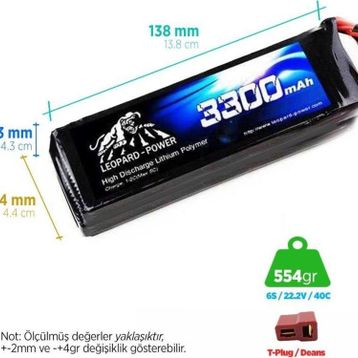 Leopard Power 3300 mAh 22.2V 6S 40C Lityum Polimer Lipo Batarya