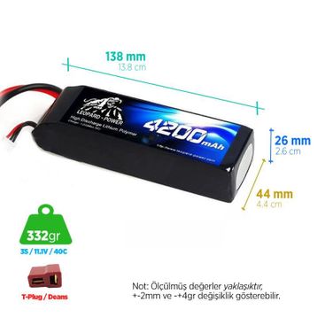 Leopard Power 4200 mAh 11.1V 3S 40C Lityum Polimer Lipo Batarya