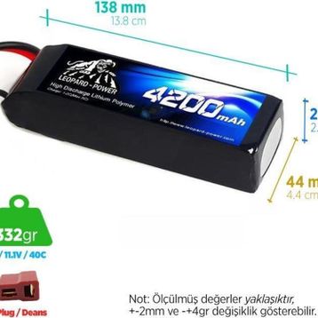Leopard Power 4200 mAh 11.1V 3S 40C Lityum Polimer Lipo Batarya