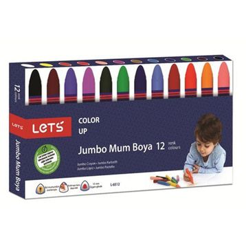 Lets L-6512P 12 Renk Plastik Kutulu Jumbo Mum Boya