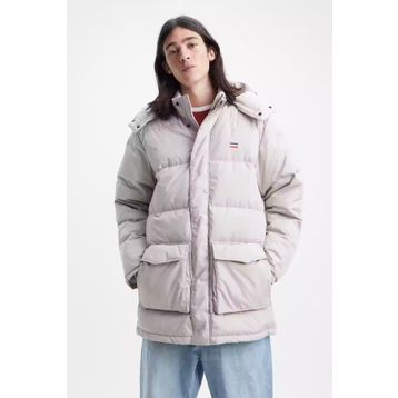 Levis A0950-0007 Bej Su İtici Çıkarılabilir Kapüşonlu Kuş Tüyü Dolgulu Uzun Erkek Mont
