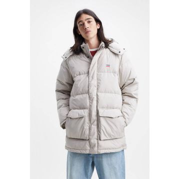 Levis A0950-0007 Bej Su İtici Çıkarılabilir Kapüşonlu Kuş Tüyü Dolgulu Uzun Erkek Mont