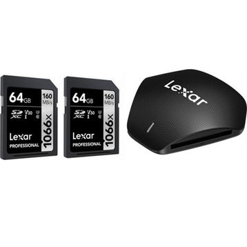 Lexar LMS1066064 USB 3.1 Kart Okuyucu + 2 x 64 GB 1066X SD Hafıza Kartı