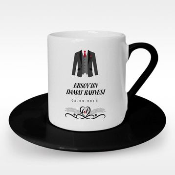 Leydi Collection Damat Kahvesi Tasarımlı Siyah 7 Türk Kahvesi Fincanı