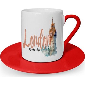 Leydi Collection London Tasarımlı Kırmızı 2 Türk Kahvesi Fincanı