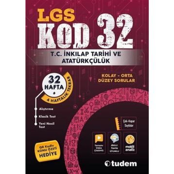 LGS T.C. İnkılap Tarihi ve Atatürkçülük Kod 32 Tekrar Testleri Tudem Yayınları