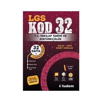 LGS T.C. İnkılap Tarihi ve Atatürkçülük Kod 32 Tekrar Testleri Tudem Yayınları
