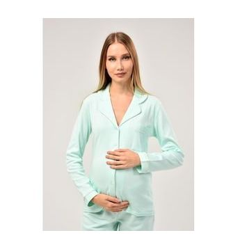 Likapa 1354-01 Pembe Düğmeli Hamile Lohusa Uzun Kol Pijama Takımı