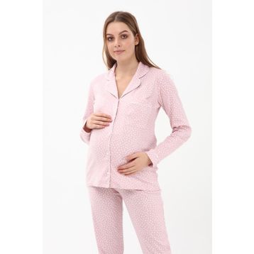 Likapa 1354-01 Pembe Düğmeli Hamile Lohusa Uzun Kol Pijama Takımı