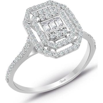 Lilarote Pırlanta 0.45 ct Modern Tasarım Baget Kare Tektaş Yüzük