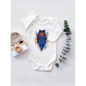 Limon Superman Kostüm Uzun Kol Organik Baskı Bebek Body