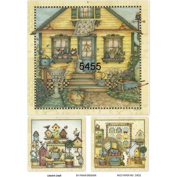 Lineart 5455 Country Ev Koltuk Kuş Kafesi Desen Pirinç Dekupaj Kağıdı