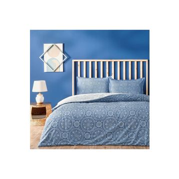 Linens Allday Tuiren Pamuk Saten Mavi Çift Kişilik Nevresim Takımı