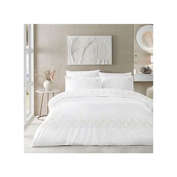 Linens Brode Chiffon Pamuk Beyaz Çift Kişilik Nevresim Takımı