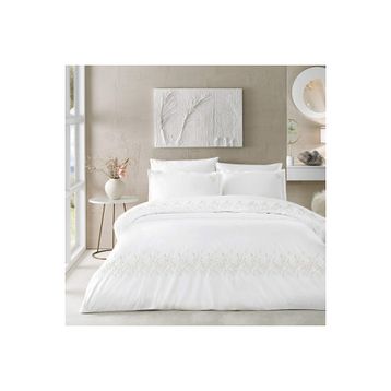 Linens Brode Chiffon Pamuk Beyaz Çift Kişilik Nevresim Takımı