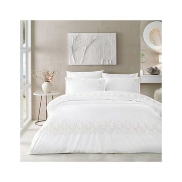 Linens Brode Chiffon Pamuk Beyaz Çift Kişilik Nevresim Takımı